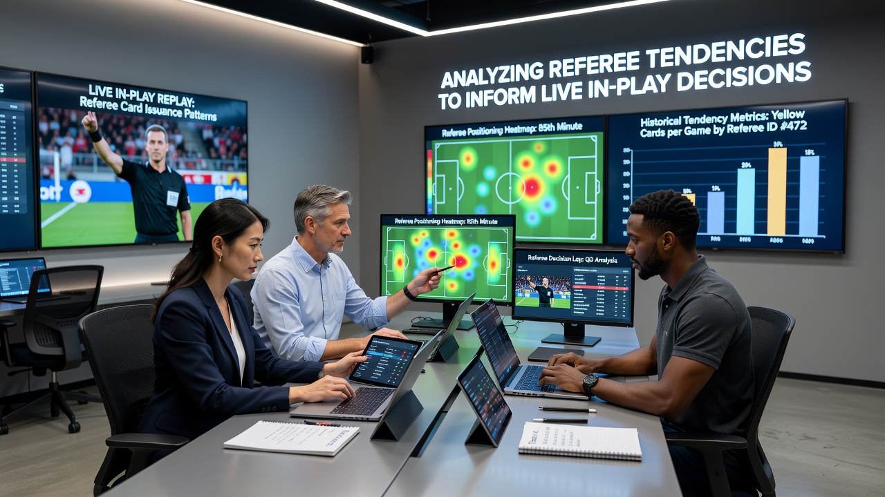 Digital dashboard displaying referee statistics and live match data used for in-play analysis