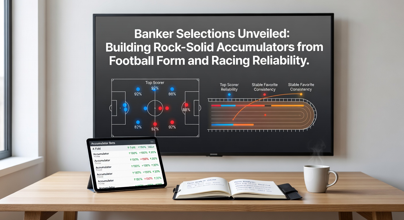 Detailed infographic showing horse racing form lines alongside reliability stats like trainer win rates and course affinities, ideal for accumulator construction