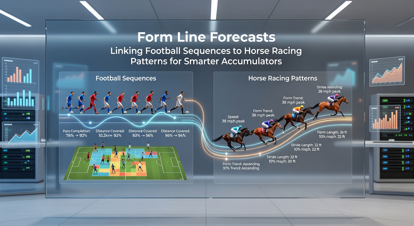 Close-up chart comparing a horse's progressive form line graph alongside a football team's unbeaten sequence timeline, with overlaid betting odds shifts