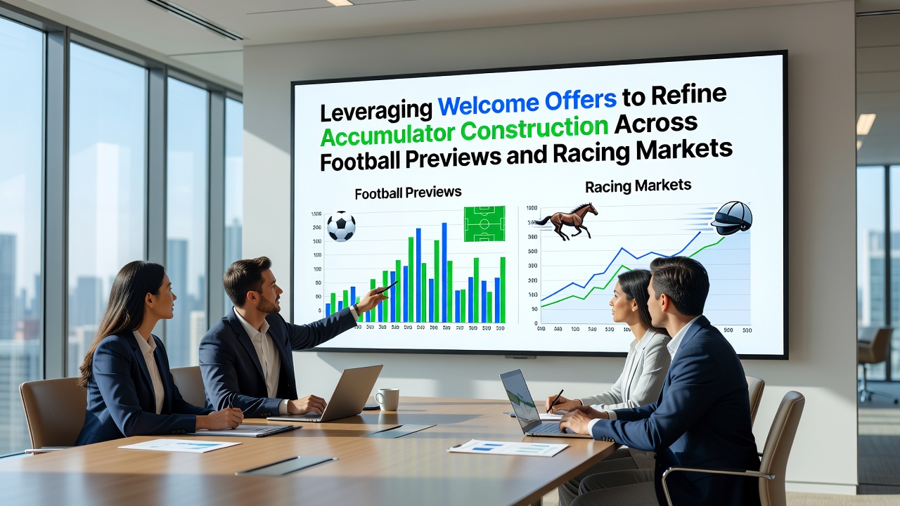Digital interface displaying accumulator builder with football and racing market options