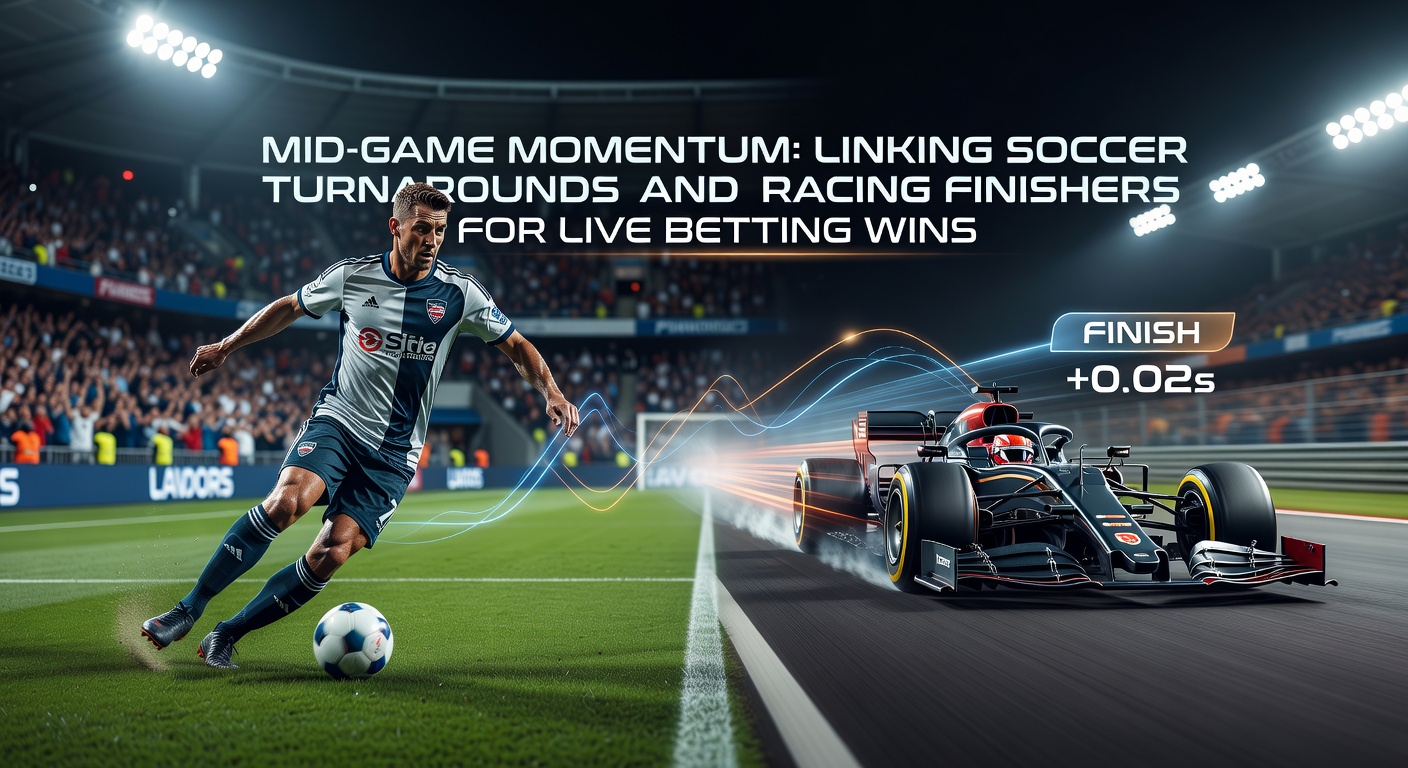 Graph overlay comparing soccer goal timings with horse racing sectional pace charts, illustrating momentum parallels in live betting scenarios