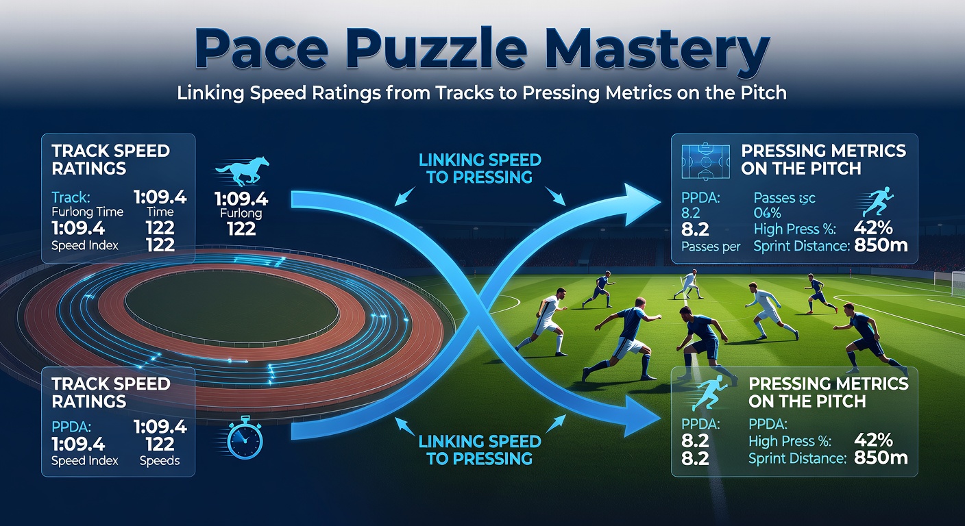 Data visualization overlay of horse speed figures merging with soccer heat maps of pressing zones, highlighting cross-code pace correlations