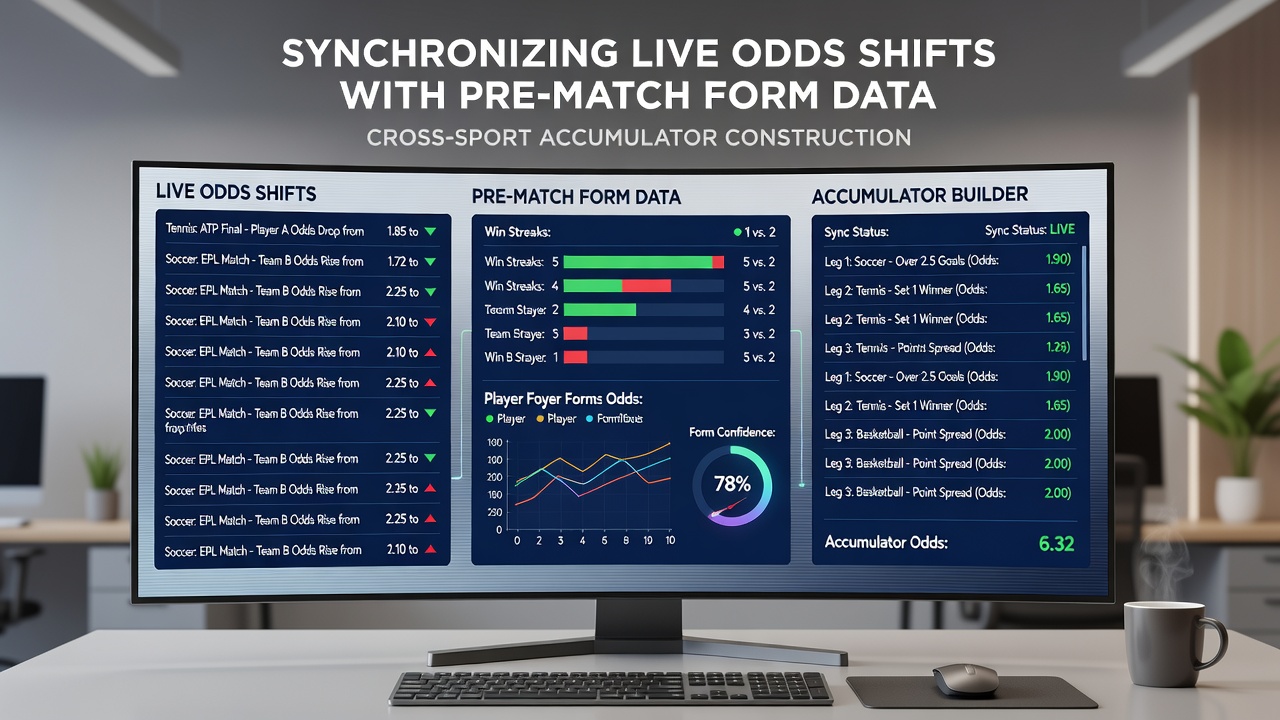 Interface screenshot of accumulator builder tool merging live odds and historical form data